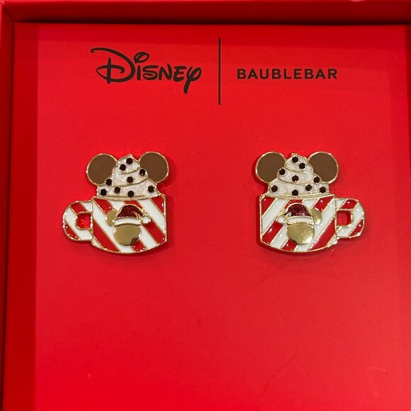 Disney Mickey Hot Cocoa Baublebar Hot Chocolate Cocoa Christmas Earrings NIB - Picture 1 of 2